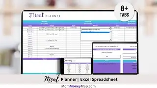 Meal Planner with Automated Grocery List Spreadsheet (Excel) - Purple and Blue