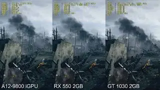 Battlefield 1. AMD A12-9800 R7 vs. Radeon RX 550 vs. GeForce GT 1030