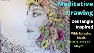 Zentangle Inspired Meditative Drawing || Realistic Face And Zentangle