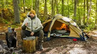 Camping In Fall Season With Canvas Hiking Tent