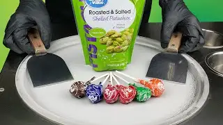 Pistachio Lollipop Ice Cream Rolls Satisfying ASMR Sounds Tapping & Scratching