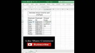 Generate unique code with simple formula #shortfeed #excel #shortfeed #excelformula