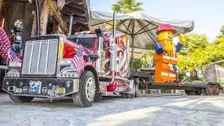 Giant Models Peterbilt and Giant Lego Minifigure transport