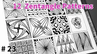 12 Zentangle Patterns Tutorial  Step by Step  for Beginners #23  |  12 Doodle Patterns