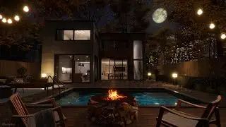 Autumn Villa Night Ambience | Water, Crackling Fire, Crickets Sounds