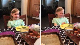 Tearful girl doesn't want to eat meat because nature is beautiful