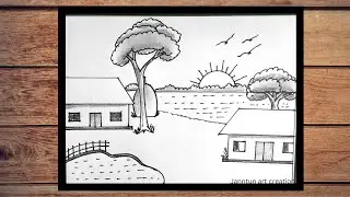 Village scenery drawing easy pencil | Easy scenery drawing