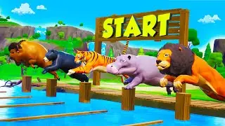 Animals Swimming Competition - Lion, Hippo, Bear, Tiger, Wild Bull | Funny Animals Videos For Kids