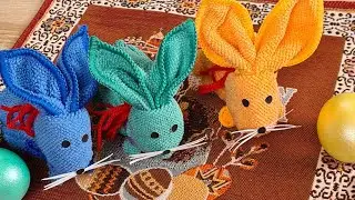 Поделки на Пасху. Пасхальный  заяц  из вискозной  салфетки.Crafts for Easter.The Easter Bunny.