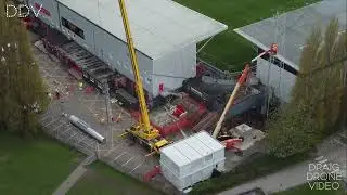 Farewell To The Floodlights - Work commences on the removal of Wrexham AFC iconic giant floodlights.