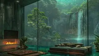 Luxury Living Room with Waterfall View: Relaxing Nature Sounds for Meditation,Deep Sleep and Healing